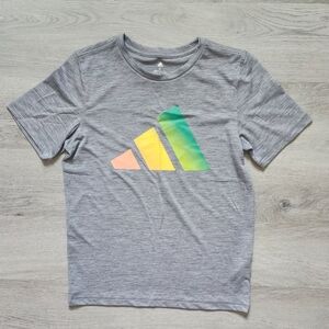 Adidas Boy's Grey Short Sleeve Crewneck Logo Casual Tee Shirt Medium M 10-12